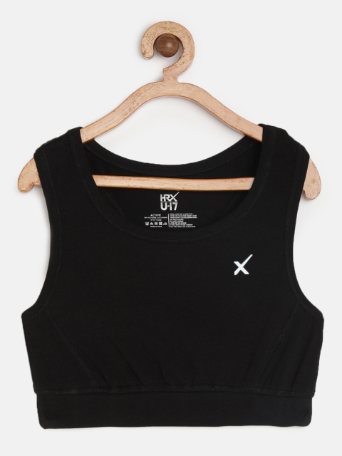 

HRX by Hrithik Roshan Girls black Solid Medium Support Comfort stretch Active Sports Bra