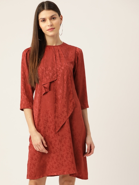 

Rue Collection Women Rust Red Self Design A-Line Dress