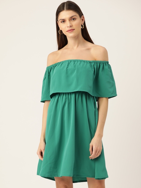 

Rue Collection Women Green Solid Off-Shoulder Layered Fit & Flare Dress
