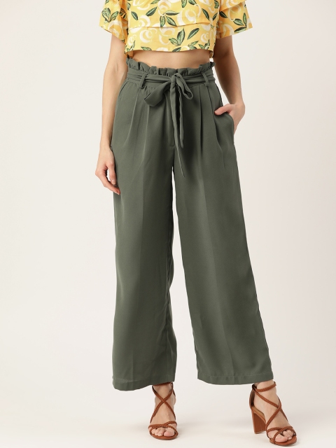 

Rue Collection Women Olive Green Regular Fit Solid Parallel Trousers