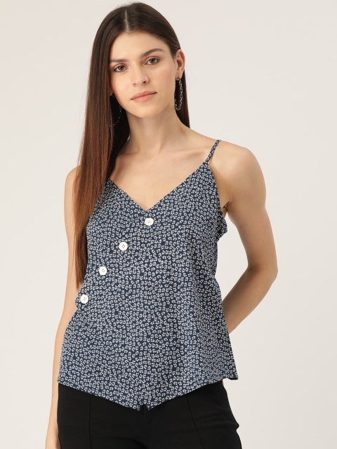 

Rue Collection Women Navy Blue & White Printed Wrap Top