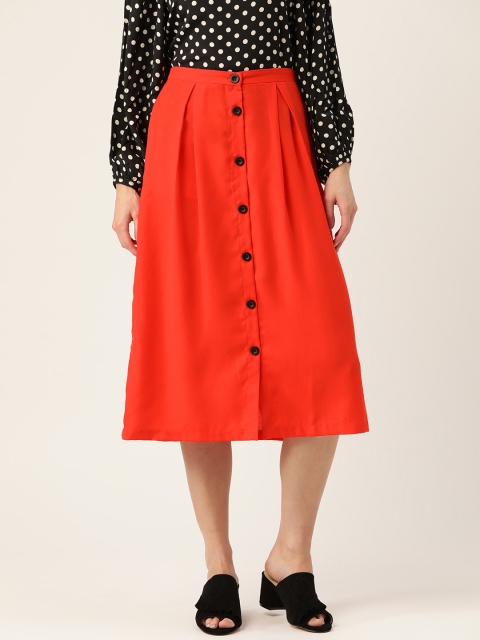 

Rue Collection Women Red Solid Midi A-line Skirt