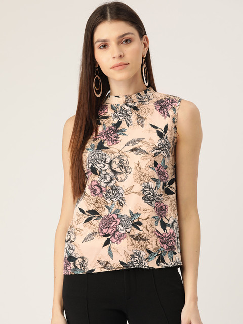 

Rue Collection Women Beige & Pink Printed Top