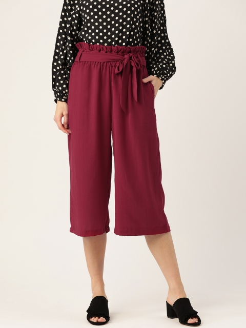 

Rue Collection Women Maroon Straight Fit Solid Culottes