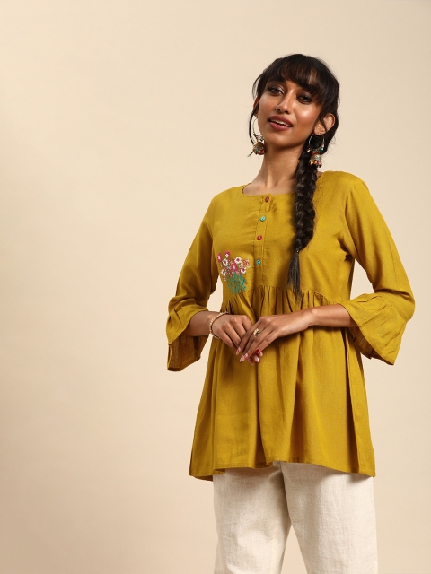 

Varanga Women Mustard Yellow Solid Longline A-Line Top