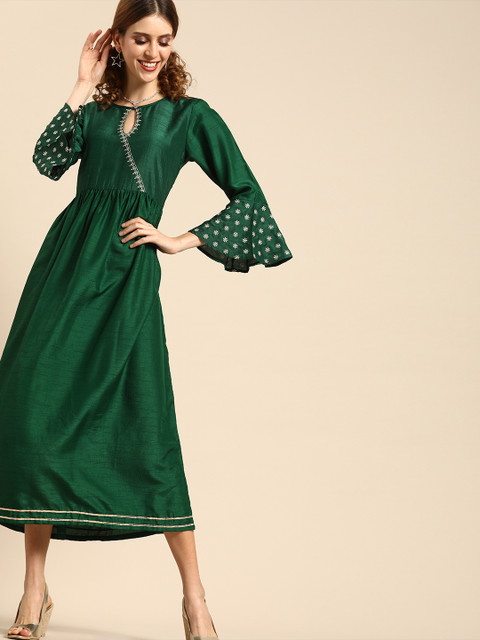 

Varanga Women Green Solid A-Line Party Dress