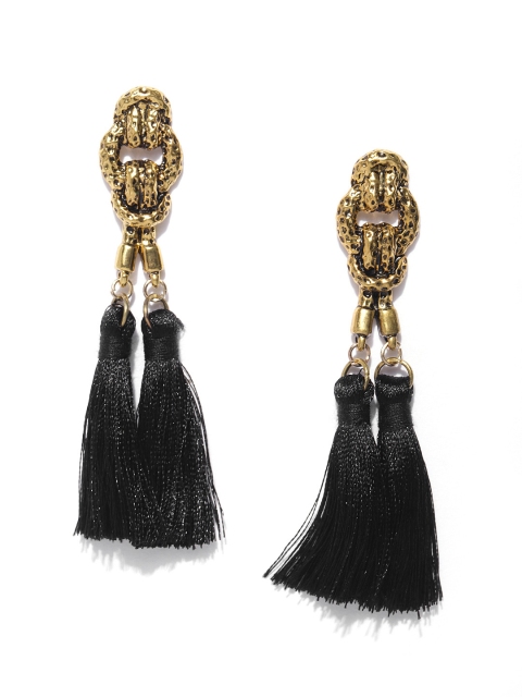 

Bellofox Black Gold-Plated Tasselled Contemporary Drop Earrings