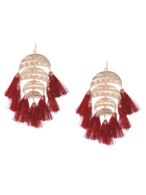 

Bellofox Red Gold-Plated Tasselled Contemporary Drop Earrings