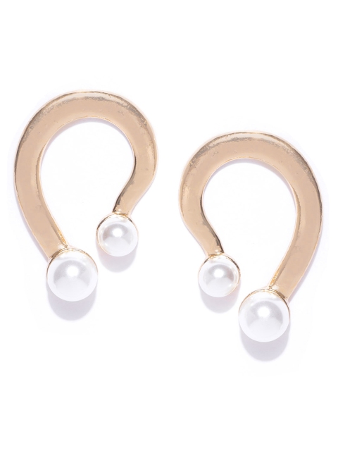 

Bellofox White Gold-Plated Beaded Contemporary Drop Earrings