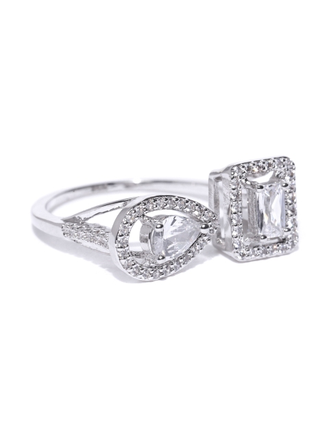 

Bellofox Silver-Plated CZ-Studded Geometric Adjustable Finger Ring
