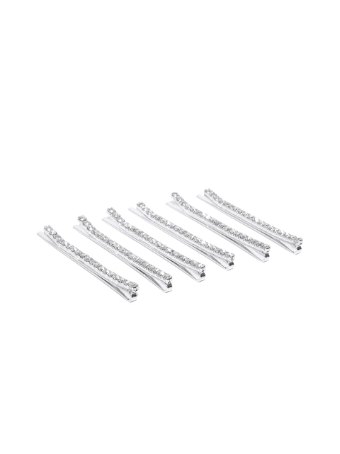 

Bellofox Set of 6 Silver -Toned Embellished Bobby Pins