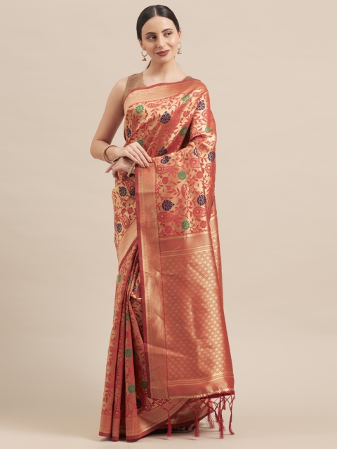 

Mitera Orange & Blue Art Silk Woven Design Banarasi Saree