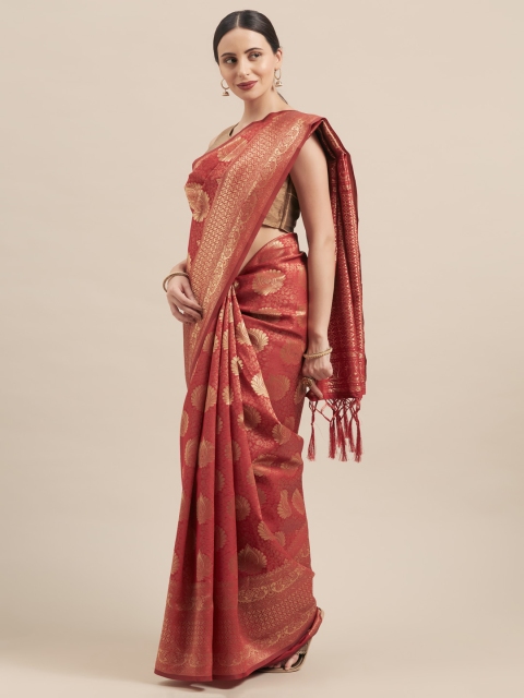

Mitera Red & Gold-Toned Art Silk Woven Design Banarasi Saree