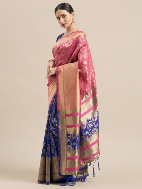 

Mitera Pink & Blue Art Silk Woven Design Banarasi Saree