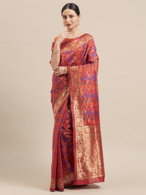 

Mitera Orange & Purple Art Silk Woven Design Banarasi Saree