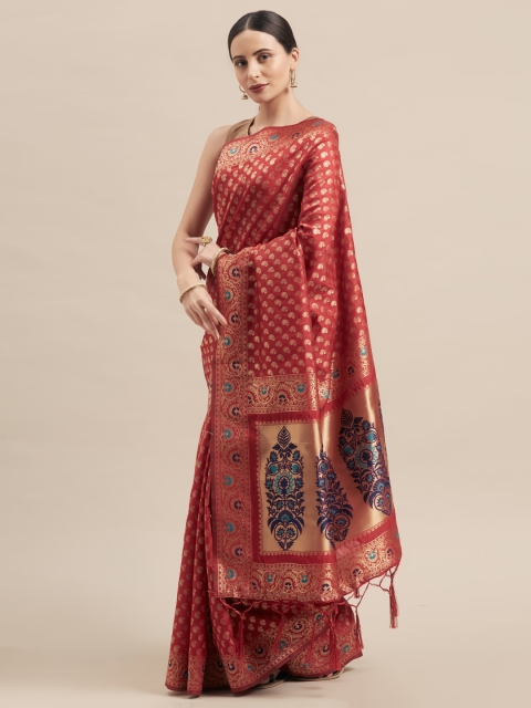 

Mitera Red & Gold-Toned Art Silk Woven Design Banarasi Saree