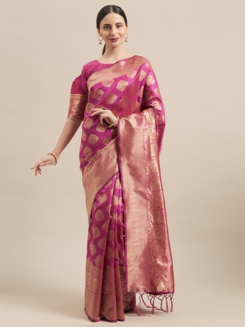 

Mitera Pink & Gold-Toned Art Silk Woven Design Banarasi Saree