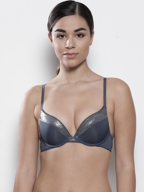 

Marks & Spencer Charcoal Grey Solid Underwired Lightly Padded Push-Up Bra