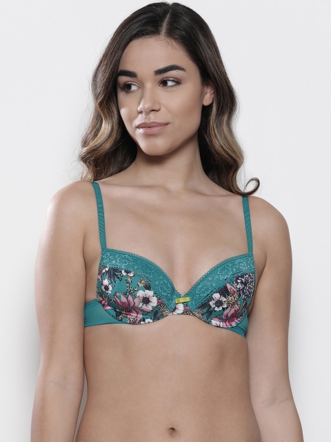 

Marks & Spencer Blue & Pink Printed Underwired Lightly Padded Plunge Bra T818725