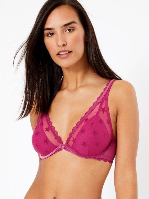 

Marks & Spencer Magenta Self Design Underwired Non Padded Plunge Bra T817730NMAGENTA