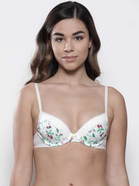 

Marks & Spencer White & Green Printed Underwired Lightly Padded Plunge Bra T818700