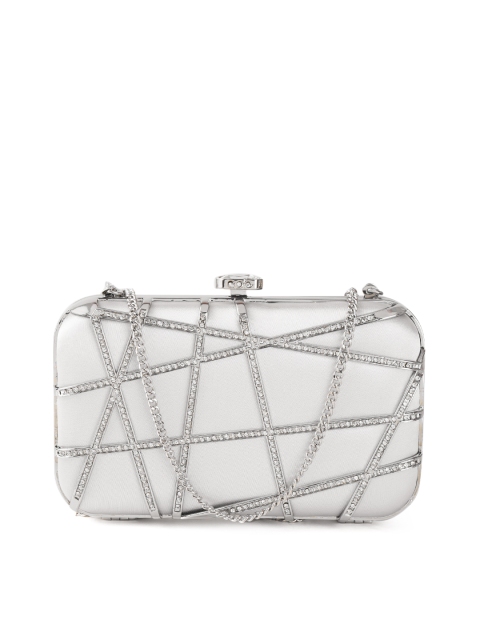 

Forever New Silver-Toned Stone-Studded Box Clutch