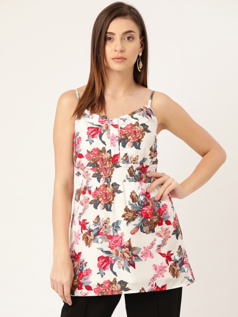 

Rute Women White & Pink Floral Print A-Line Top