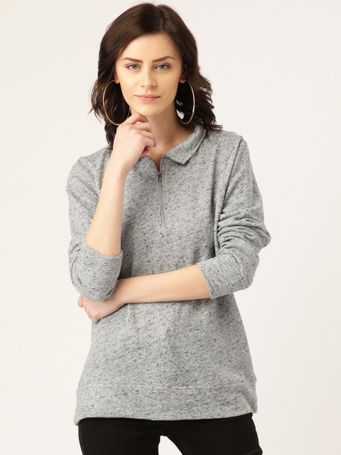 

Rute Women Grey Self Design Polo Collar T-shirt