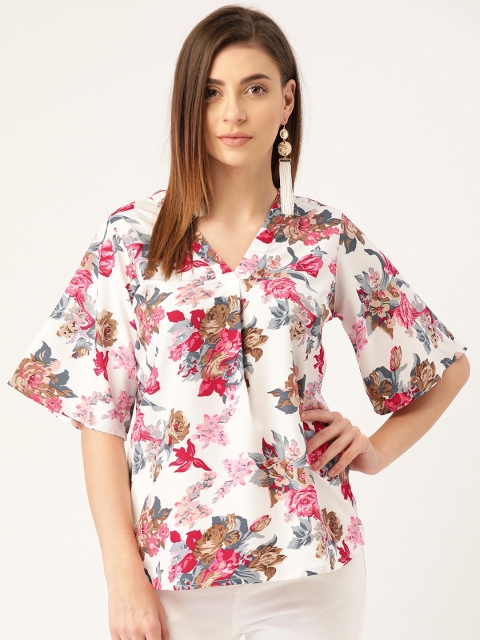 

Rute Women White & Pink Floral Print Top