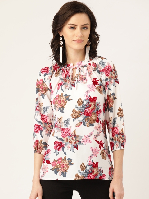 

Rute Women White & Pink Floral Print Top