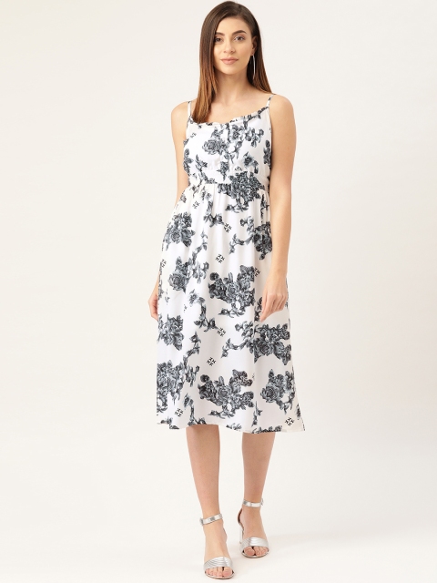 

Rute Women Off White & Charcoal Grey Floral Print Empire Dress