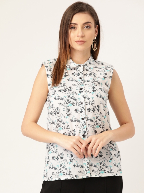 

Rute Women White & Charcoal Grey Regular Fit Printed Casual Shirt