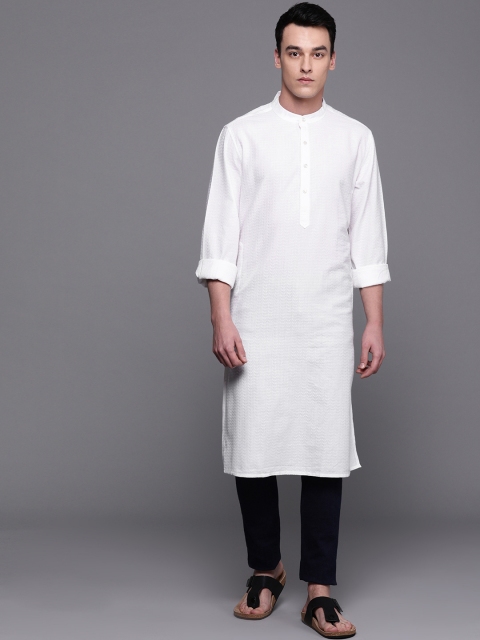 

Fabindia Men White Woven Design Dobby Weave Straight Kurta
