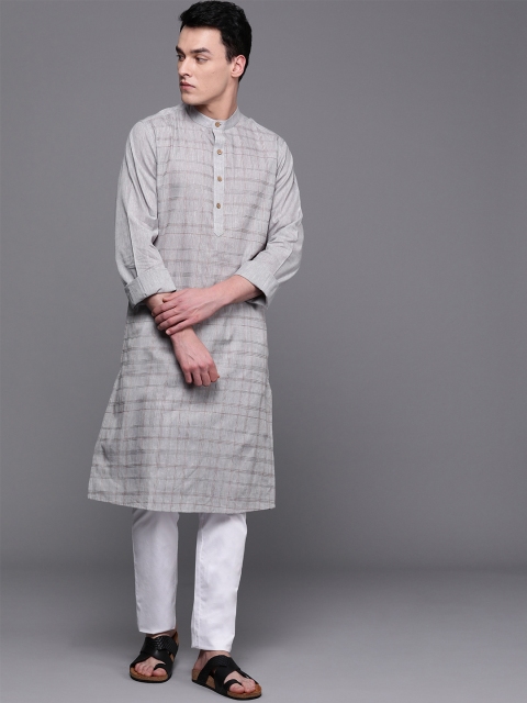 

Fabindia Men Grey & Beige Checked Straight Kurta