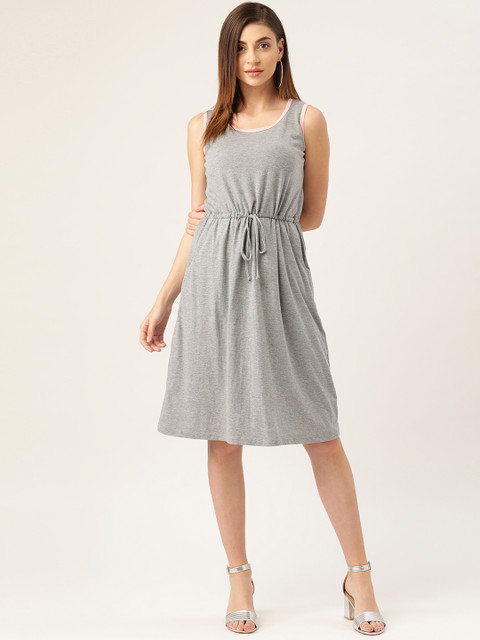 

Rute Women Grey Melange Solid A-Line Dress