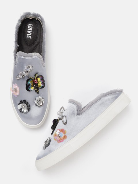 

Lavie Women Silver-Toned Embellished Slip-On Sneakers