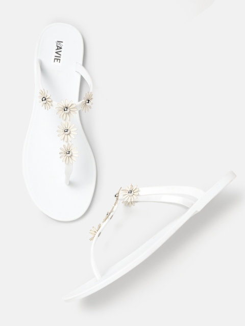 

Lavie Women White Floral Applique T-Strap Flats