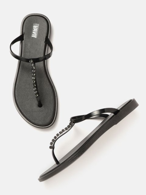 

Lavie Women Black Embellished T-Strap Flats