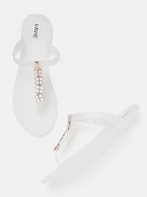 

Lavie Women White Embellished T-Strap Flats