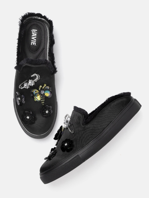 

Lavie Women Black Embellished Slip-On Sneakers