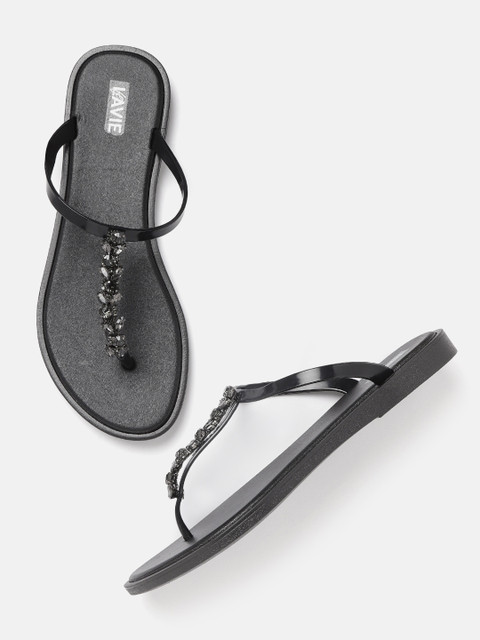 

Lavie Women Black Embellished T-Strap Flats