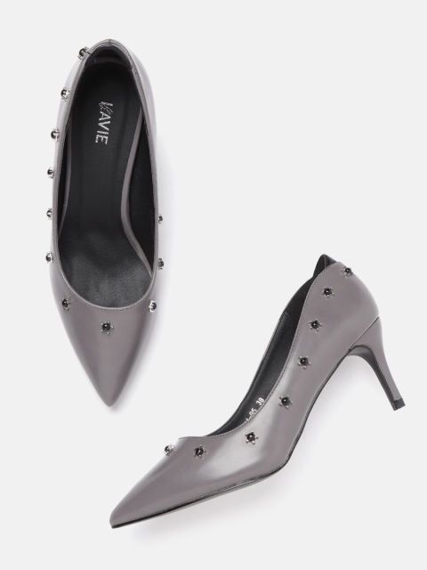 

Lavie Women Grey Solid Pumps with Embellished Detail