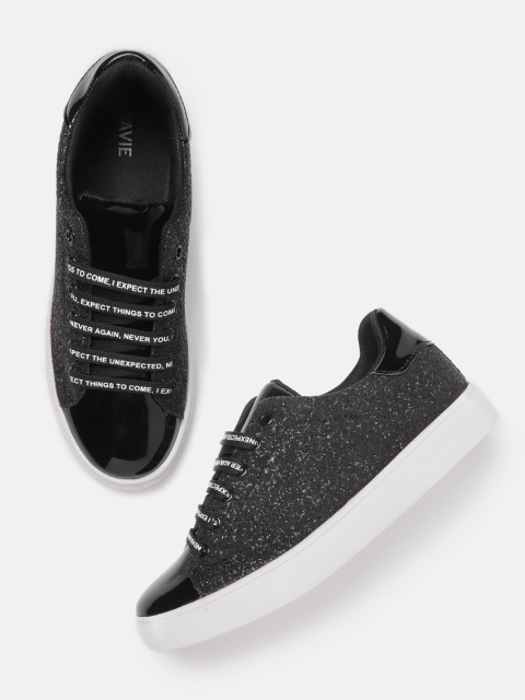 Women Black Textured Sneakers