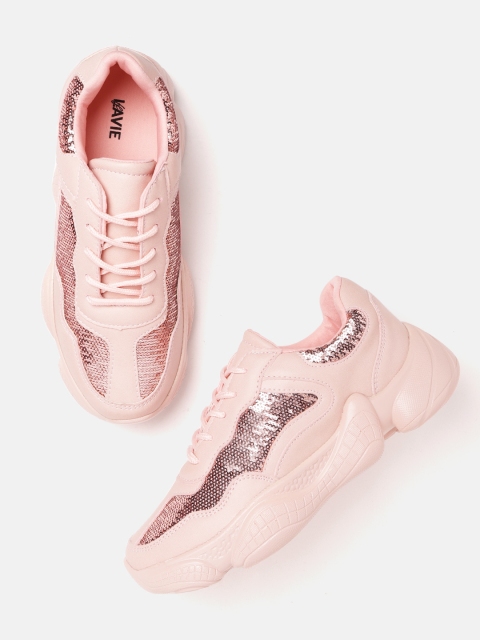 

Lavie Women Peach-Coloured Sequinned Sneakers