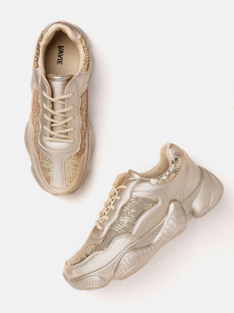 

Lavie Women Gold-Toned Sequinned Sneakers