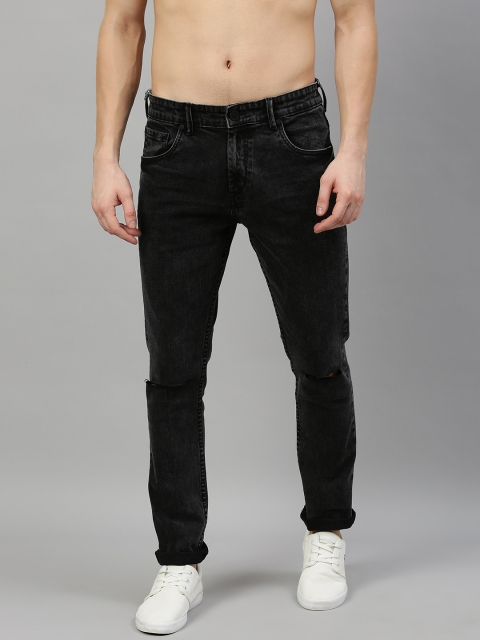 

HERE&NOW Men Black Super Skinny Fit Mid-Rise Slash Knee Stretchable Jeans