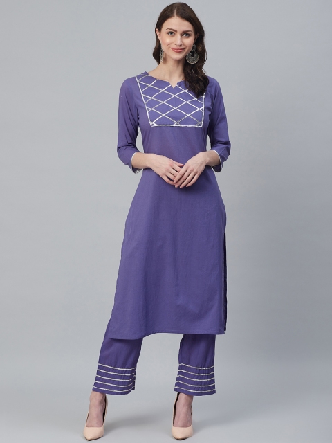 

Azira Women Purple & Silver Gotta Patti Yoke Design Kurta with Palazzos