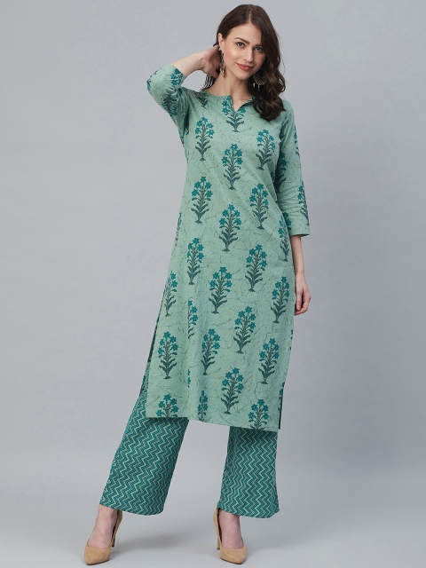 

Azira Women Green & Blue Printed Kurta with Palazzos