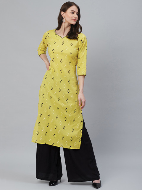 

Azira Women Green & Black Ikkat Print Straight Kurta