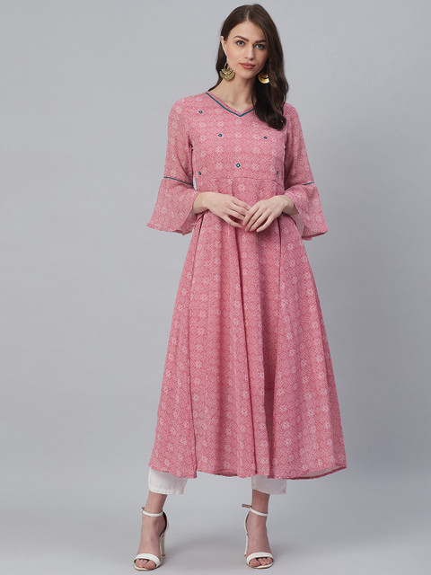 

Azira Women Pink & White Printed A-Line Kurta